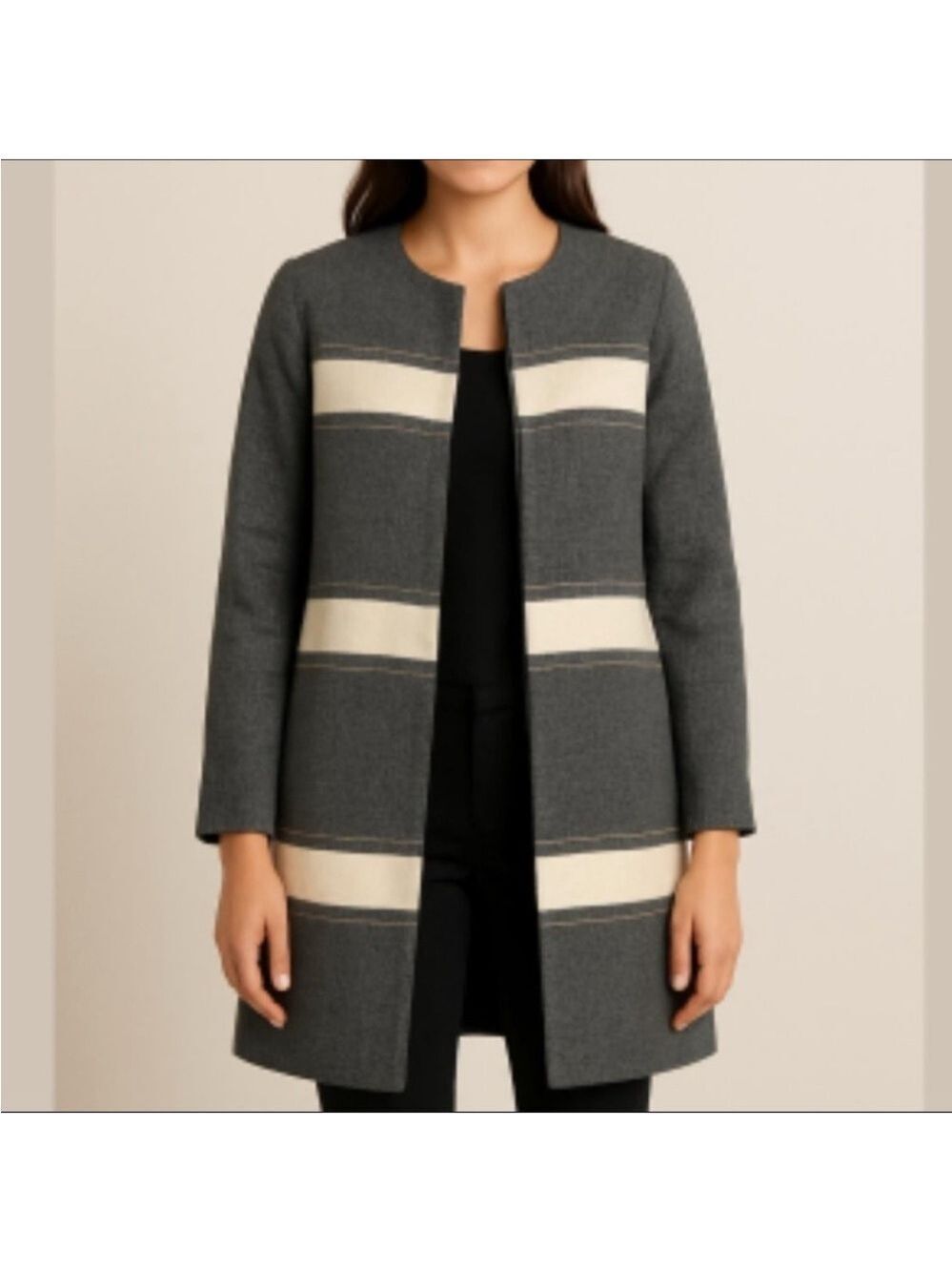 HOBBS LONDON car coat zippered front lined jacket boucle coat grey white size 6